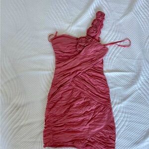 BCBGMaxAzria One-Shoulder Rose Pink Ruched Dress